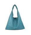 LOET Petrol blue large trianglular leather tote bag