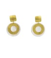 Marble and brass hooped post earrings