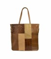 LOET Leather patchwork tote bag- Tan brown